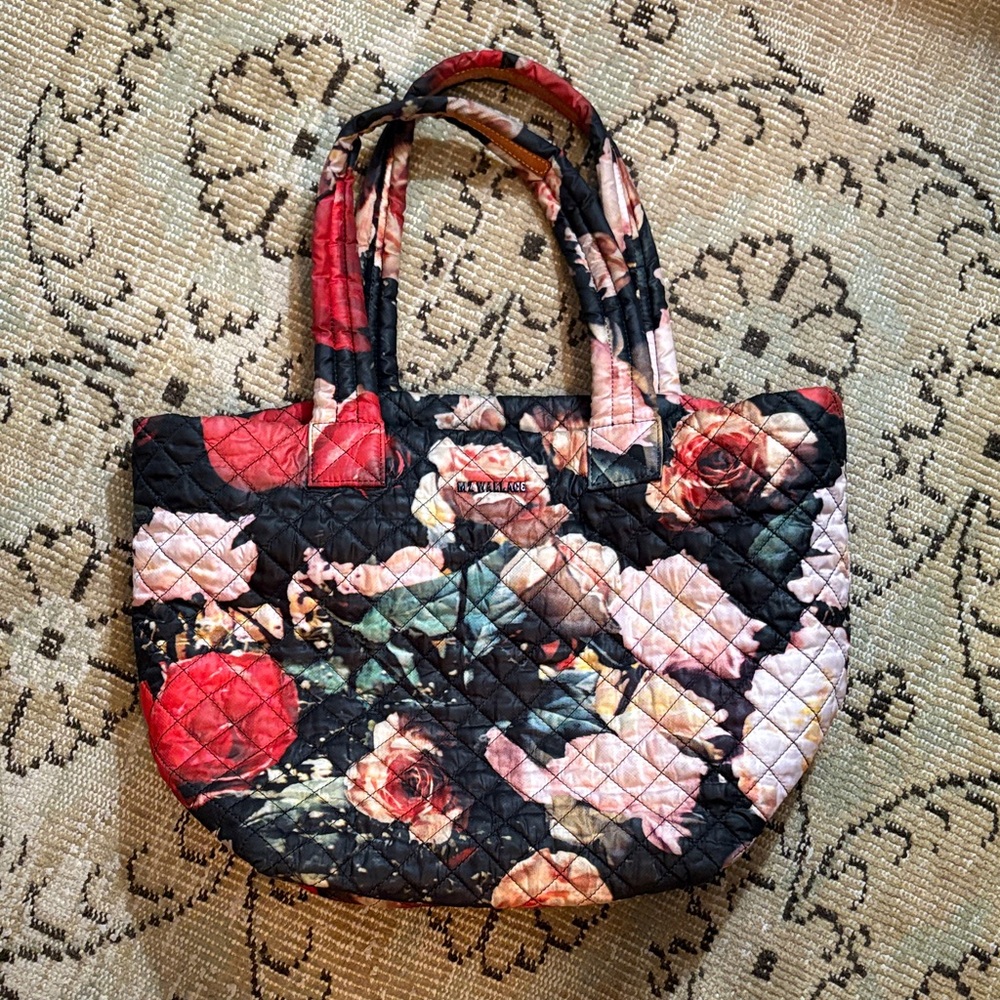 MZ Wallace Black and Red Floral Quilted Tote